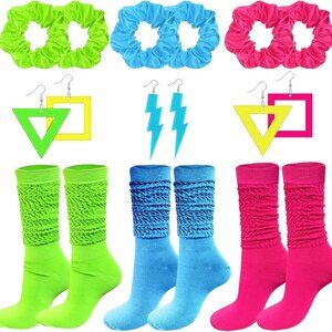 80s Womens Costume Accessories Neon Scrunch Socks Hair Scrunchies Earrings